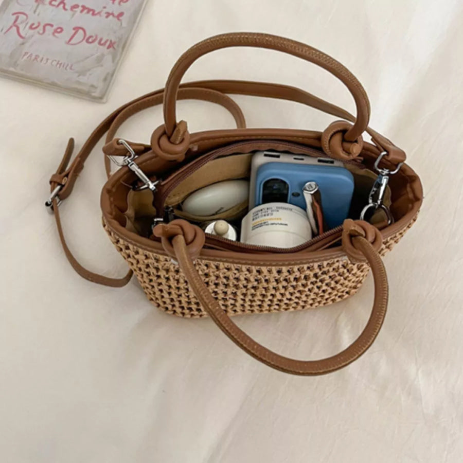 Woven Straw Shoulder Bag Brown / onesize Apparel and Accessories