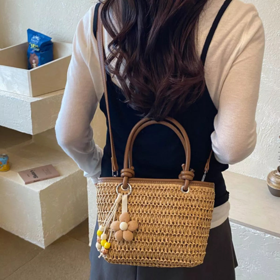 Woven Straw Shoulder Bag Brown / onesize Apparel and Accessories
