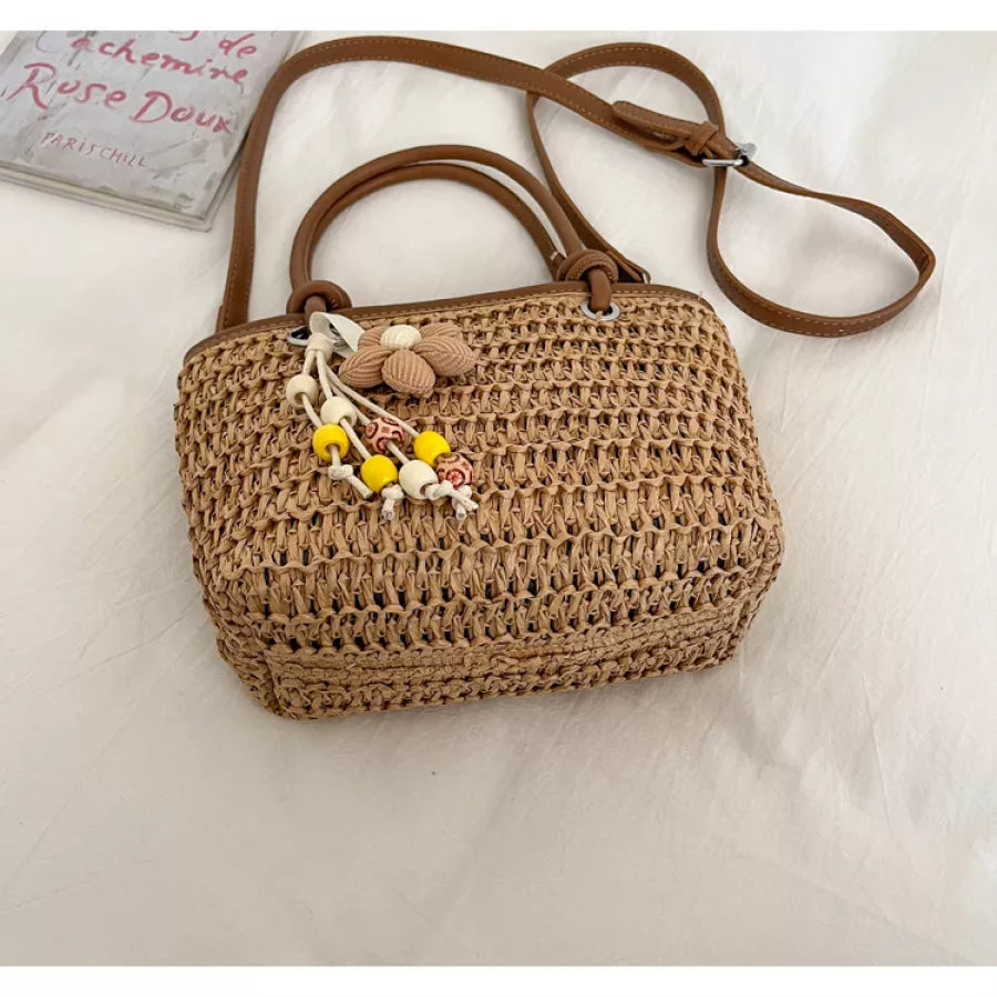 Woven Straw Shoulder Bag Brown / onesize Apparel and Accessories