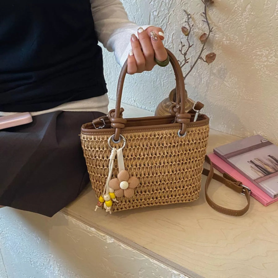 Woven Straw Shoulder Bag Brown / onesize Apparel and Accessories