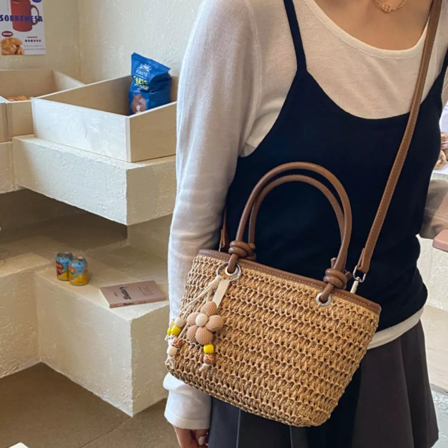 Woven Straw Shoulder Bag Brown / onesize Apparel and Accessories