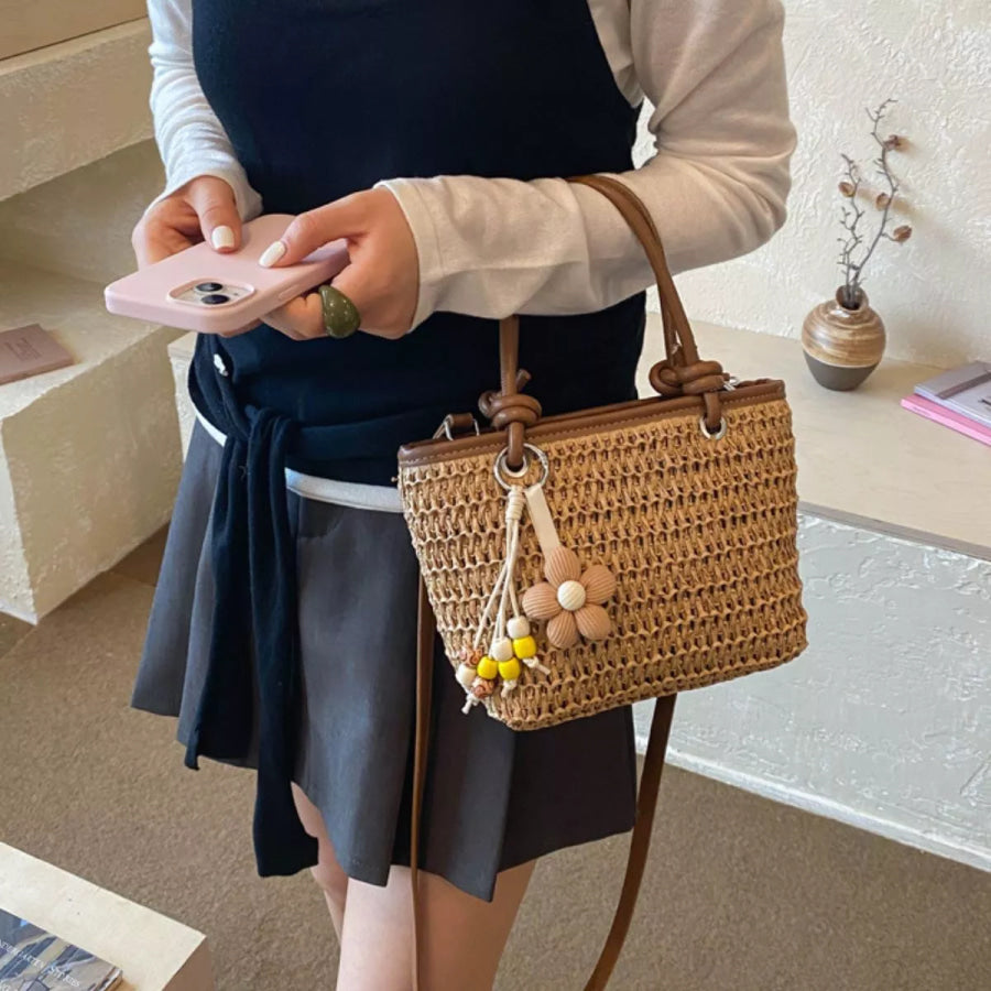 Woven Straw Shoulder Bag Brown / onesize Apparel and Accessories