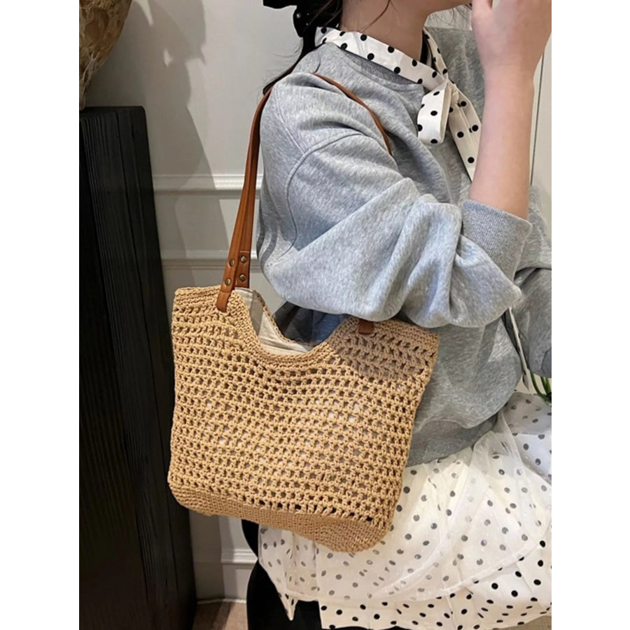 Woven Straw Shoulder Bag Camel / One Size Apparel and Accessories