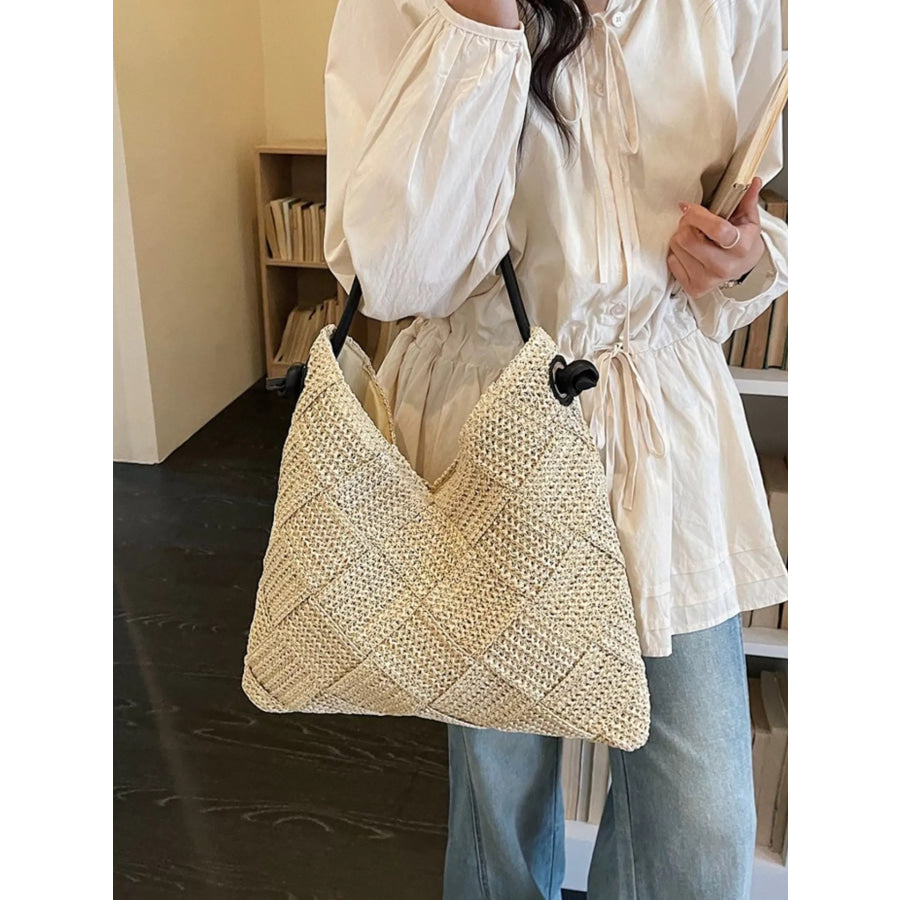 Woven Straw Shoulder Bag Cream White / onesize Apparel and Accessories
