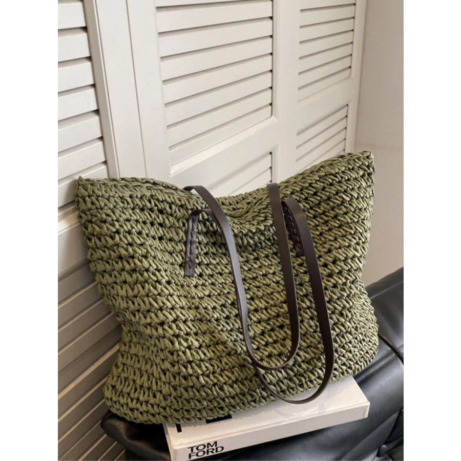 Woven Straw Shoulder Bag Green / One Size Apparel and Accessories