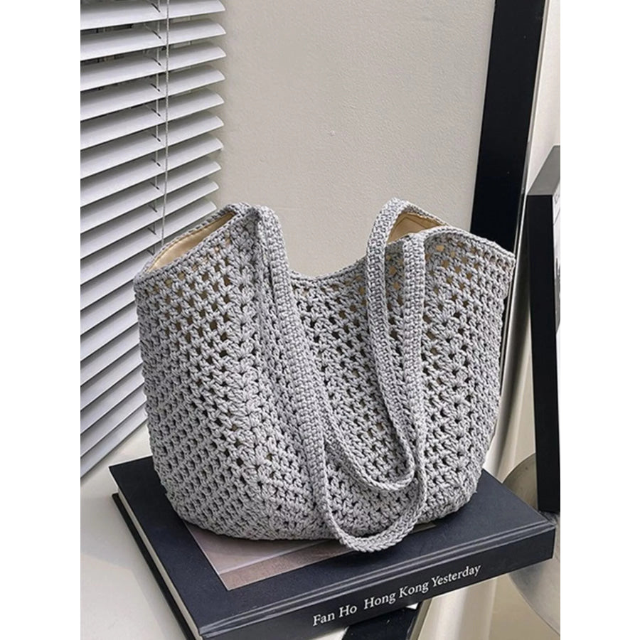 Woven Straw Shoulder Bag Grey / One Size Apparel and Accessories