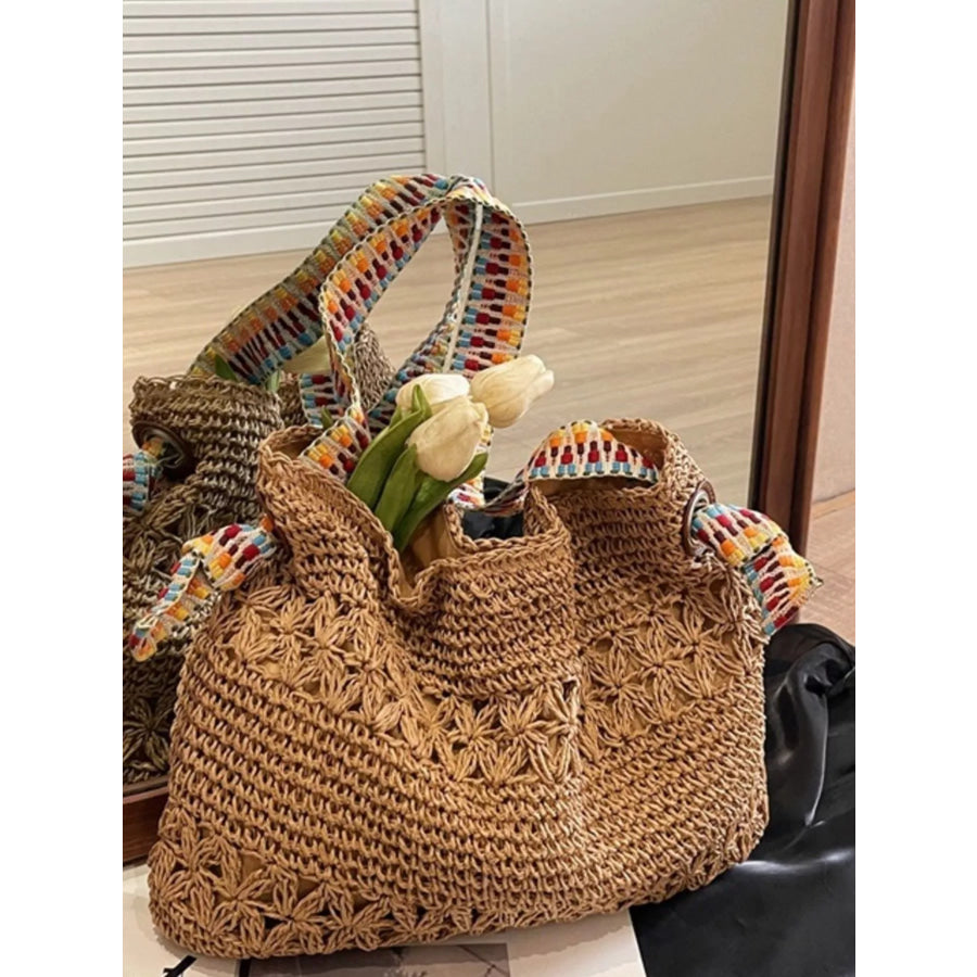 Woven Straw Shoulder Bag Khaki / One Size Apparel and Accessories