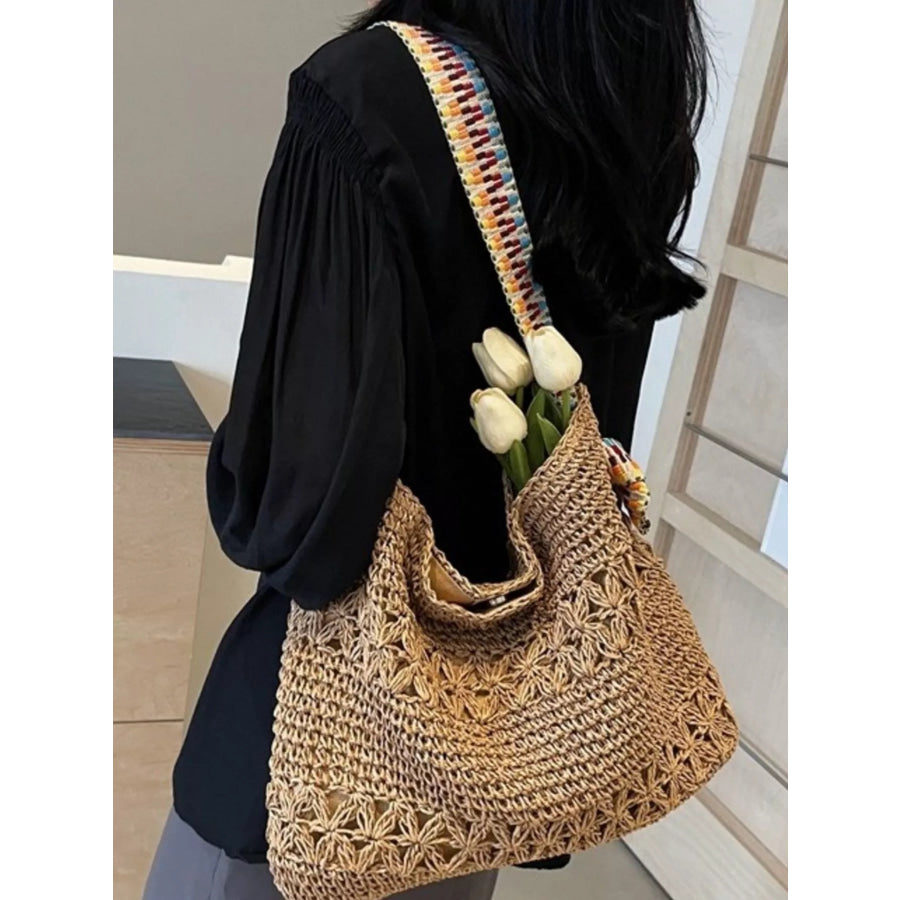 Woven Straw Shoulder Bag Khaki / One Size Apparel and Accessories