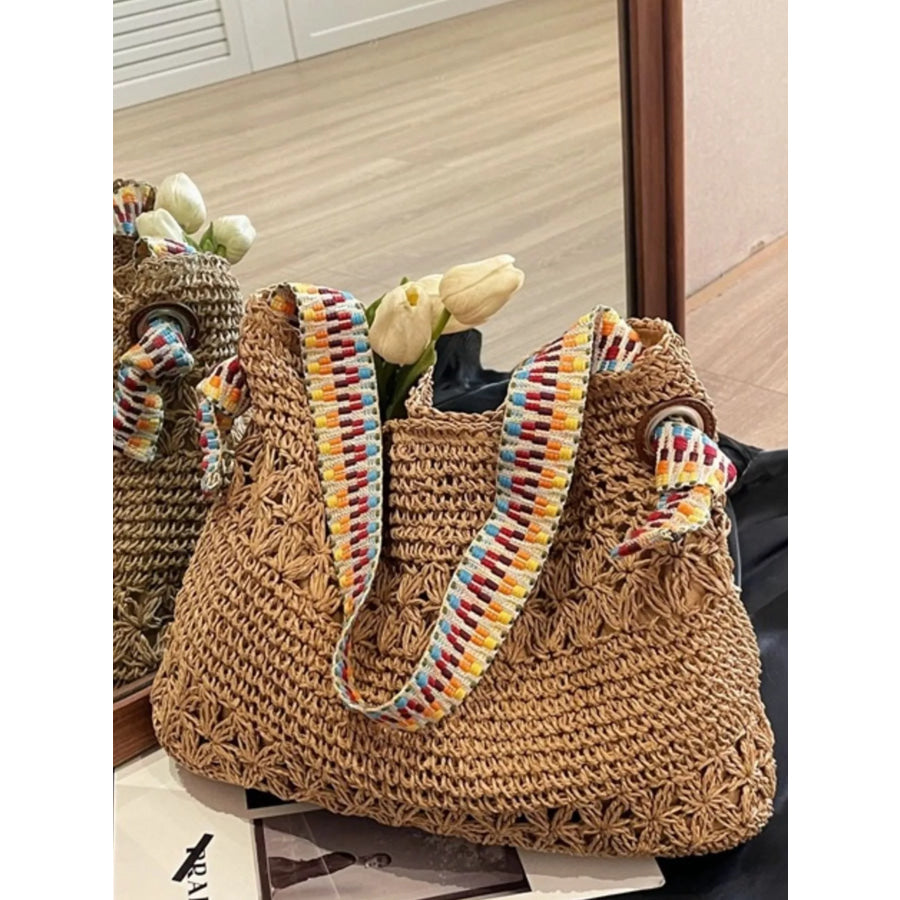 Woven Straw Shoulder Bag Khaki / One Size Apparel and Accessories