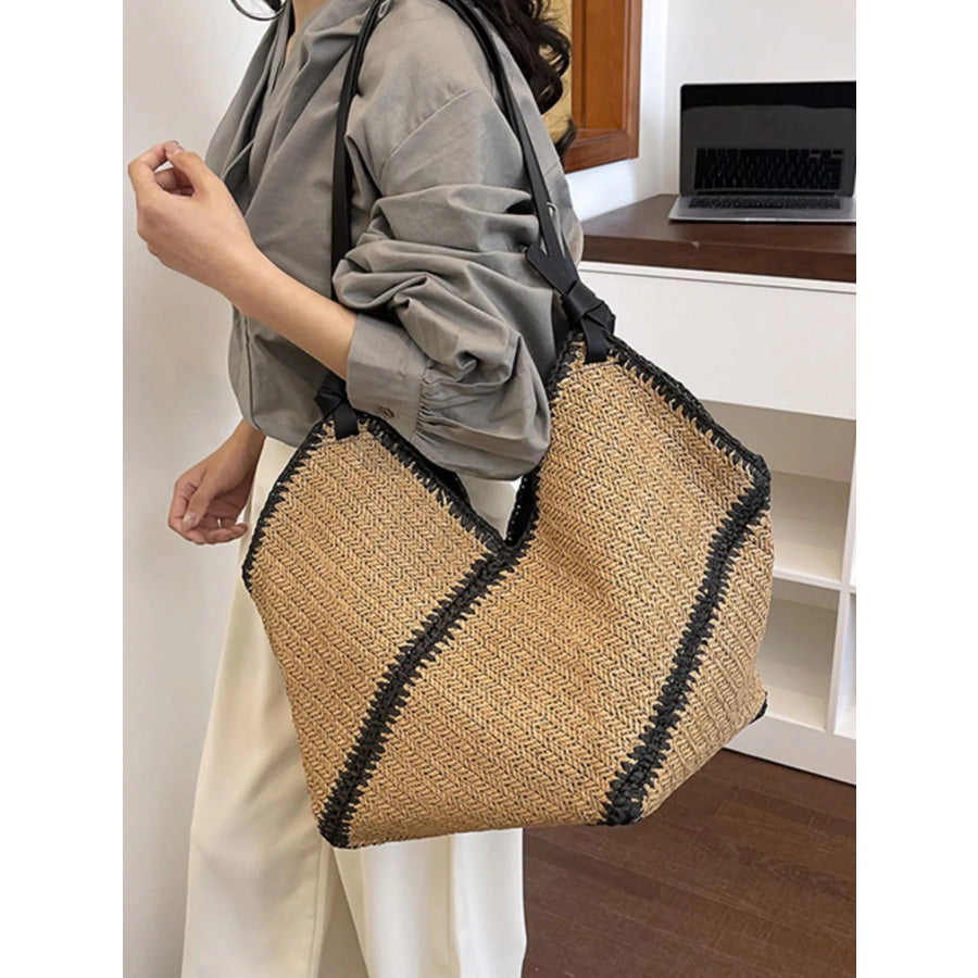 Woven Straw Shoulder Bag Khaki / onesize Apparel and Accessories
