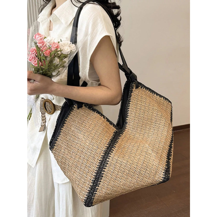 Woven Straw Shoulder Bag Khaki / onesize Apparel and Accessories