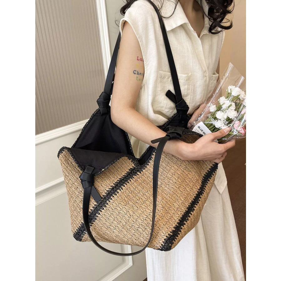 Woven Straw Shoulder Bag Khaki / onesize Apparel and Accessories