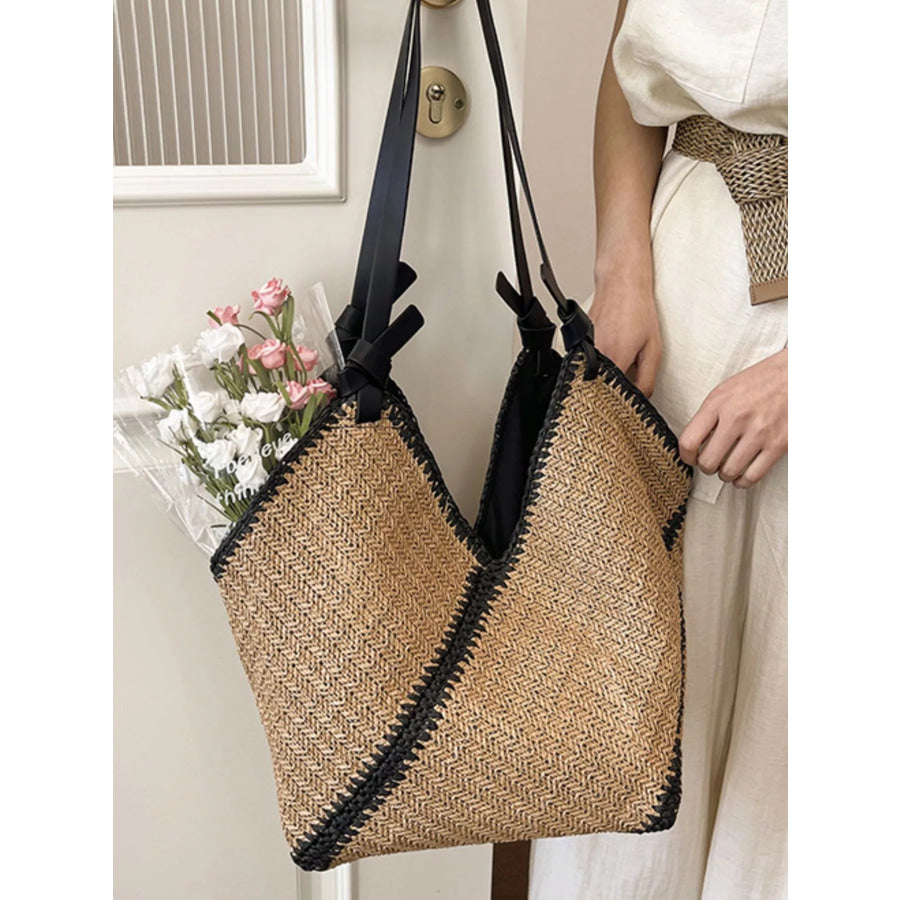 Woven Straw Shoulder Bag Khaki / onesize Apparel and Accessories