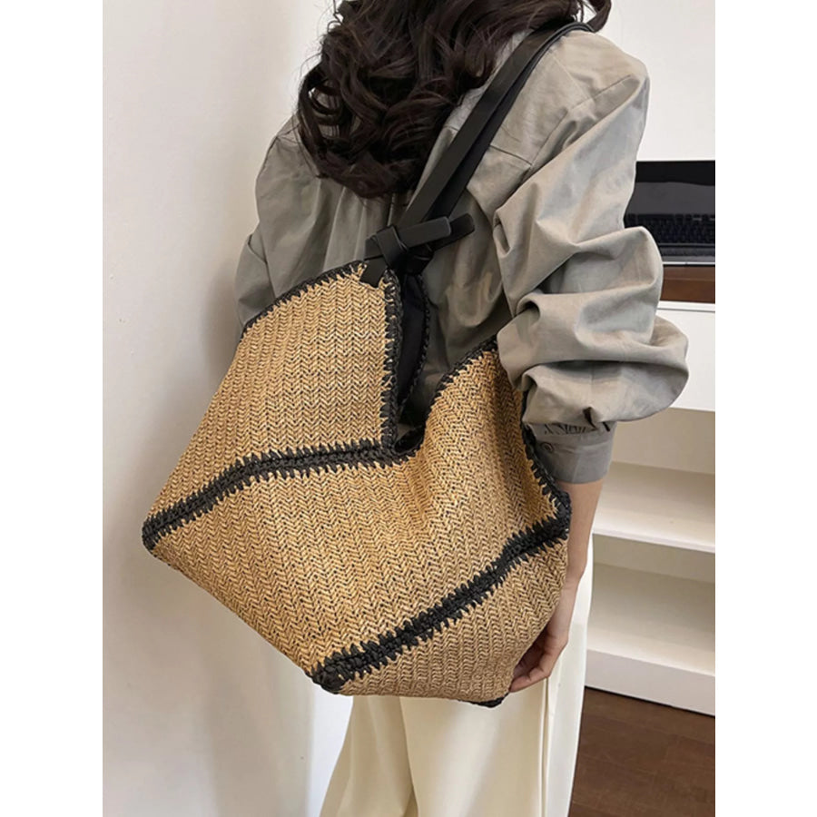 Woven Straw Shoulder Bag Khaki / onesize Apparel and Accessories