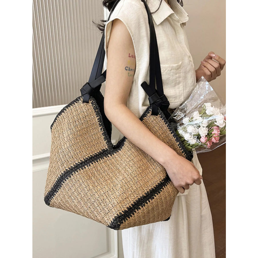 Woven Straw Shoulder Bag Khaki / onesize Apparel and Accessories