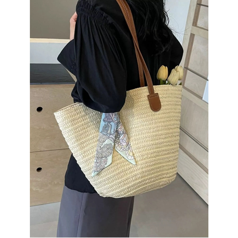 Woven Straw Shoulder Bag Off-white / One Size Apparel and Accessories
