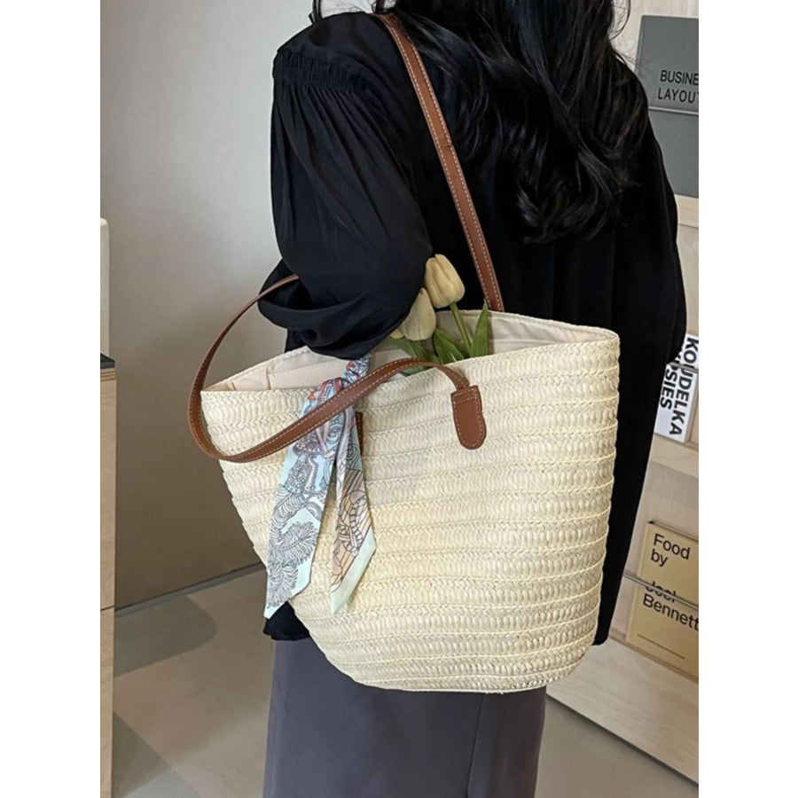 Woven Straw Shoulder Bag Off-white / One Size Apparel and Accessories