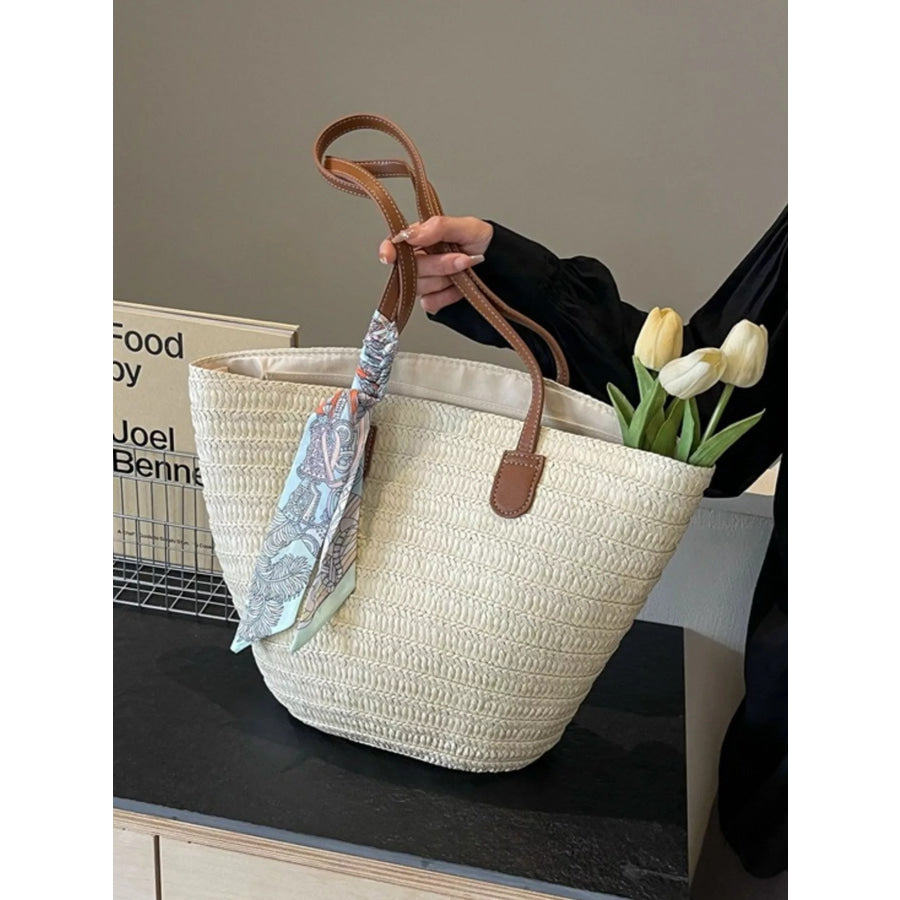 Woven Straw Shoulder Bag Off-white / One Size Apparel and Accessories