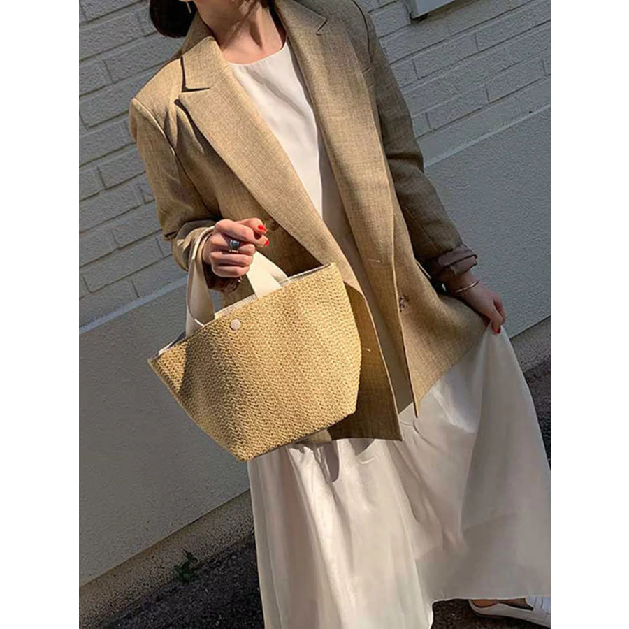 Woven Straw Tote Bag Beige White / onesize Apparel and Accessories