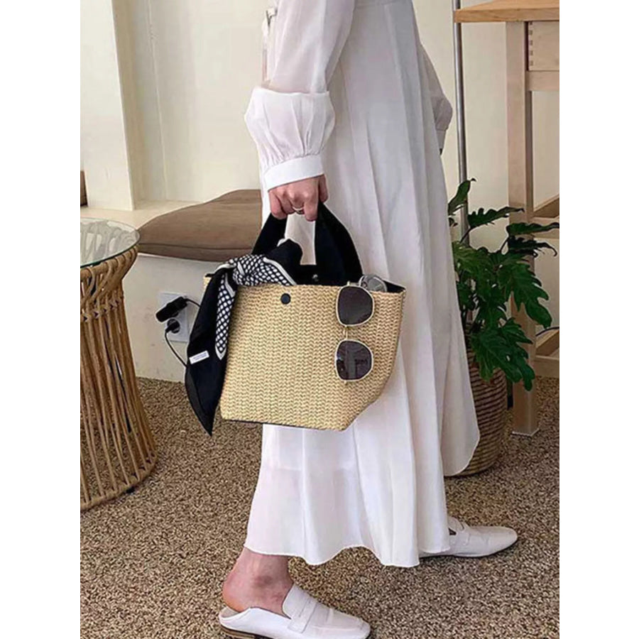 Woven Straw Tote Bag Black / onesize Apparel and Accessories