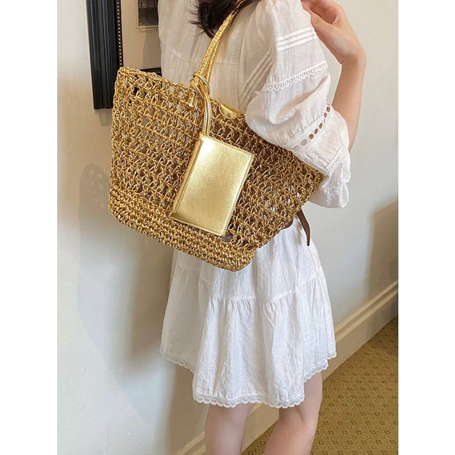 Woven Straw Tote Bag Gold / onesize Apparel and Accessories