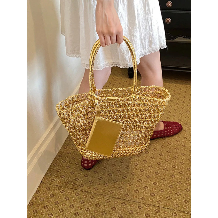 Woven Straw Tote Bag Gold / onesize Apparel and Accessories