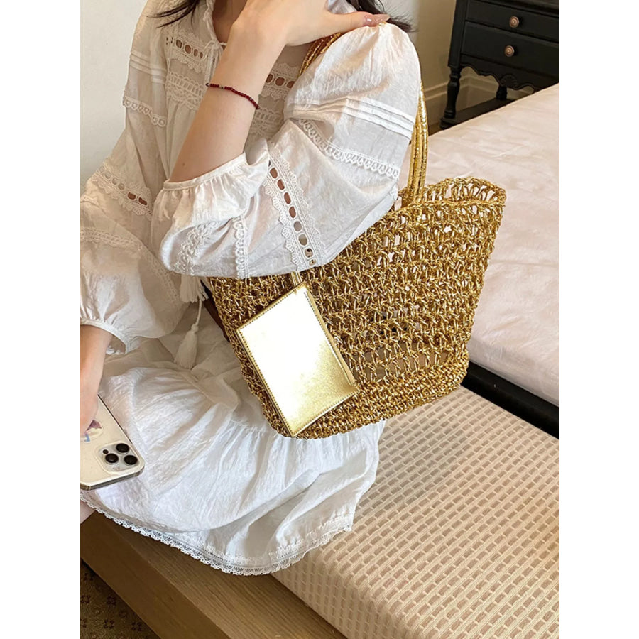 Woven Straw Tote Bag Gold / onesize Apparel and Accessories