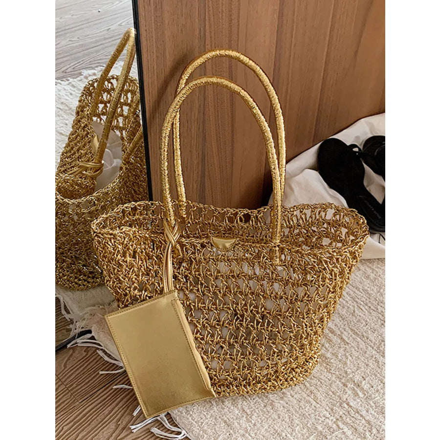 Woven Straw Tote Bag Gold / onesize Apparel and Accessories