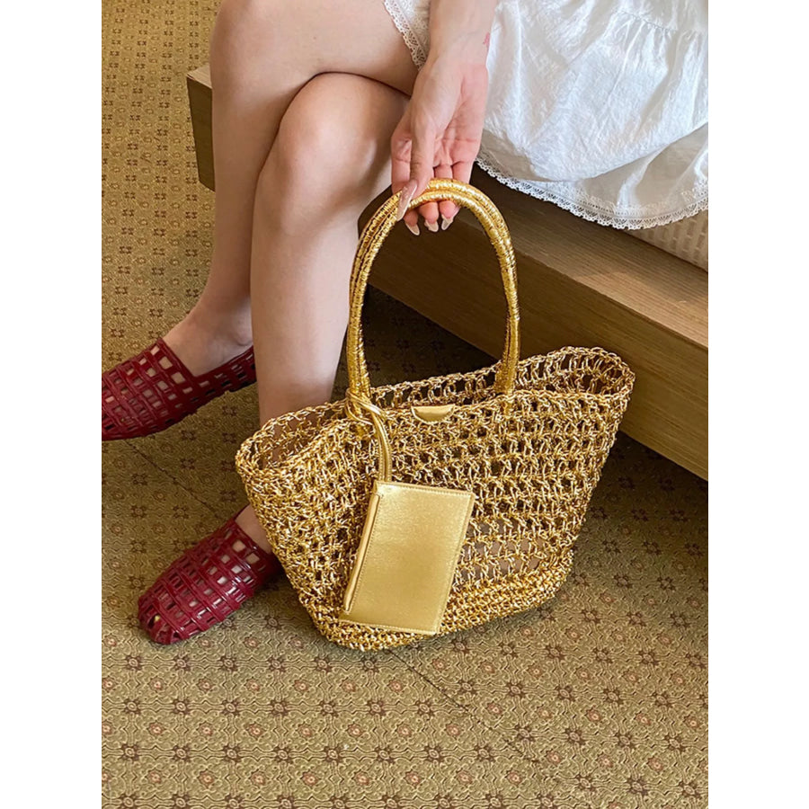 Woven Straw Tote Bag Gold / onesize Apparel and Accessories