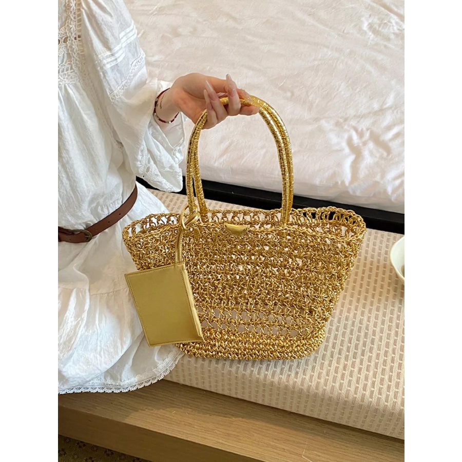Woven Straw Tote Bag Gold / onesize Apparel and Accessories