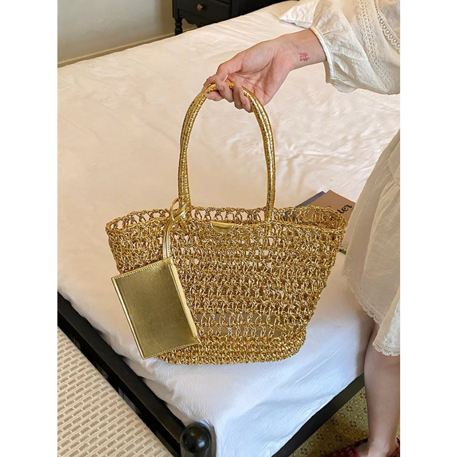 Woven Straw Tote Bag Gold / onesize Apparel and Accessories