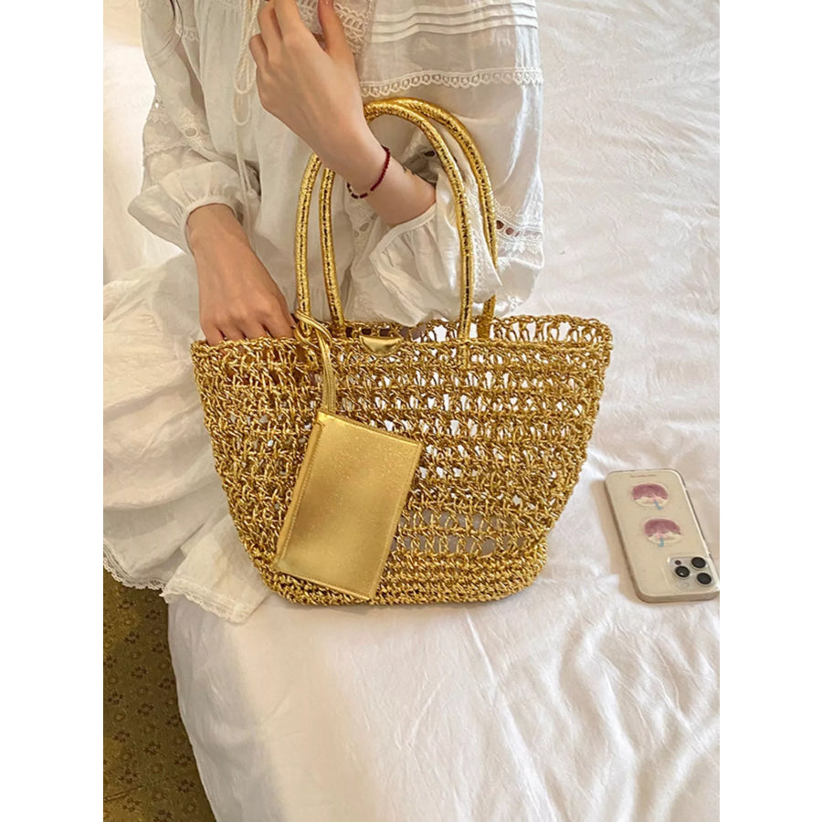 Woven Straw Tote Bag Gold / onesize Apparel and Accessories
