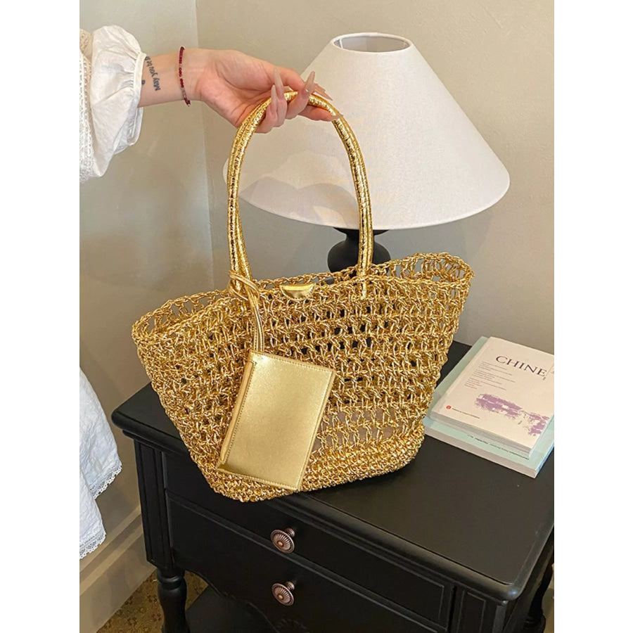 Woven Straw Tote Bag Gold / onesize Apparel and Accessories