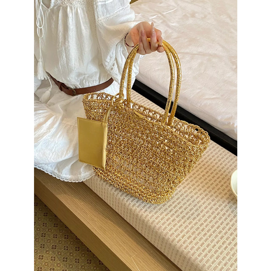 Woven Straw Tote Bag Gold / onesize Apparel and Accessories