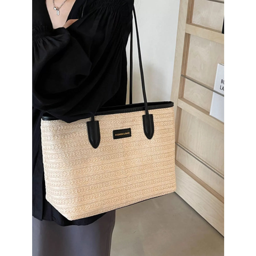 Woven Straw Tote Bag Ivory / onesize Apparel and Accessories
