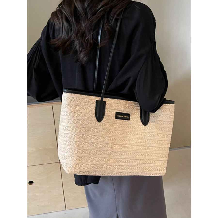 Woven Straw Tote Bag Ivory / onesize Apparel and Accessories