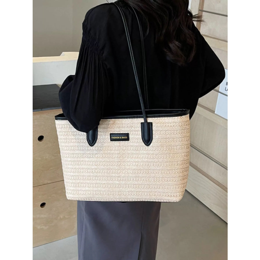 Woven Straw Tote Bag Ivory / onesize Apparel and Accessories