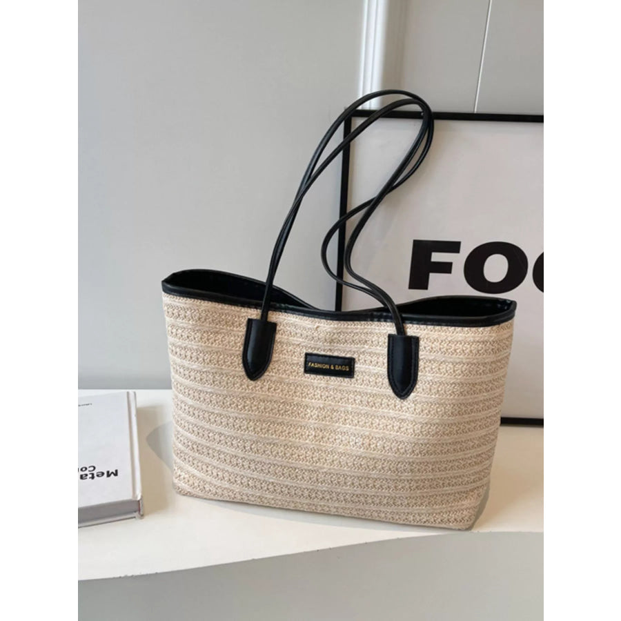 Woven Straw Tote Bag Ivory / onesize Apparel and Accessories