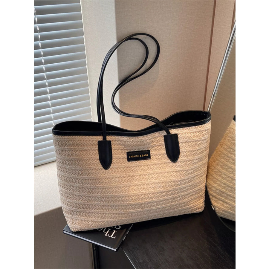 Woven Straw Tote Bag Ivory / onesize Apparel and Accessories