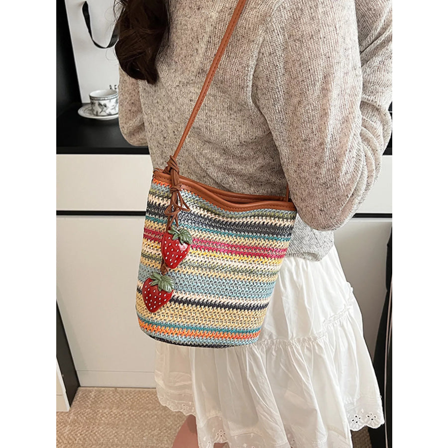 Woven Striped Crossbody Bag Camel / One Size Apparel and Accessories