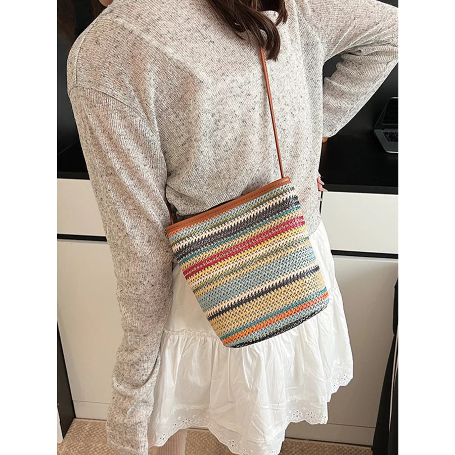 Woven Striped Crossbody Bag Camel / One Size Apparel and Accessories