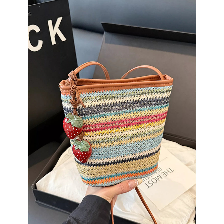 Woven Striped Crossbody Bag Camel / One Size Apparel and Accessories