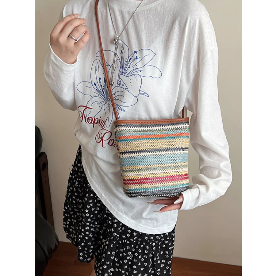 Woven Striped Crossbody Bag Camel / One Size Apparel and Accessories