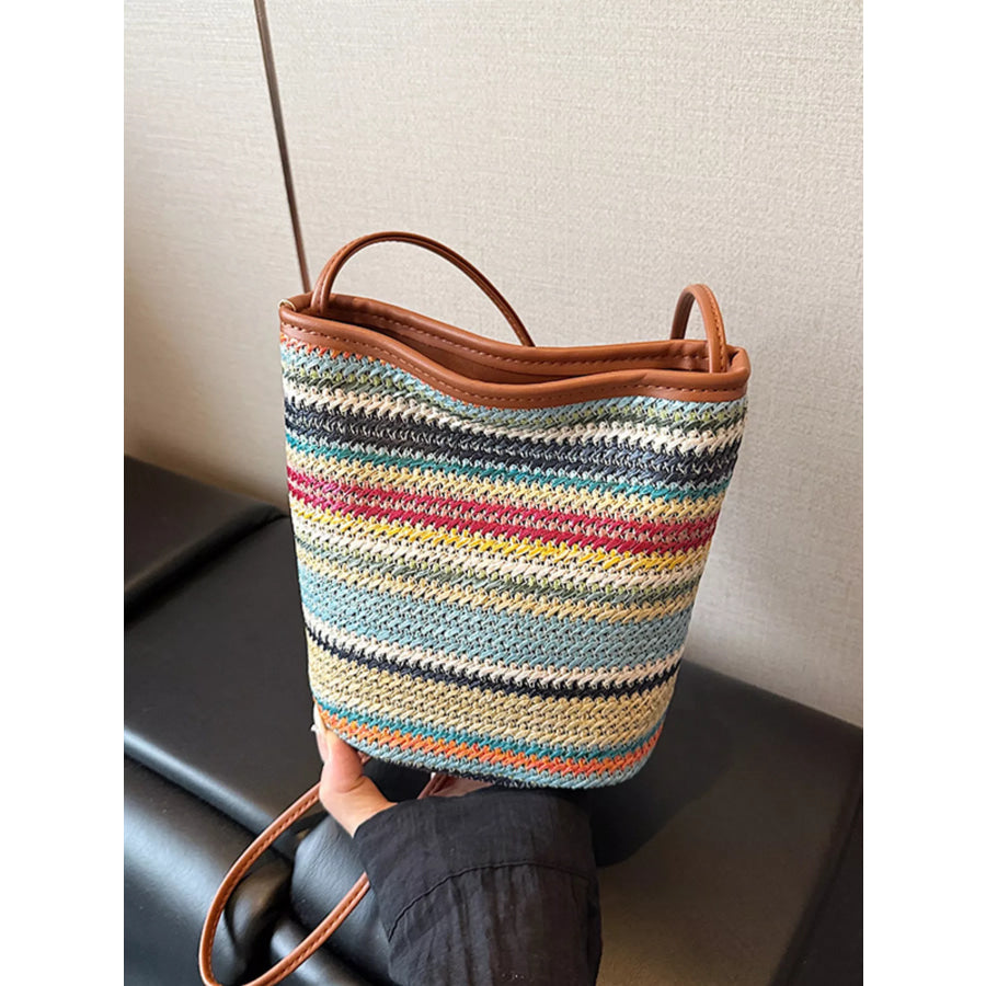 Woven Striped Crossbody Bag Camel / One Size Apparel and Accessories