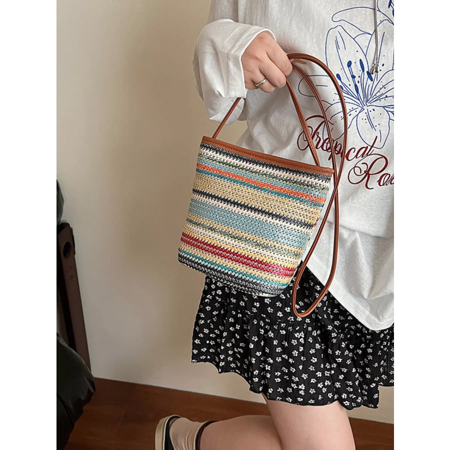 Woven Striped Crossbody Bag Camel / One Size Apparel and Accessories