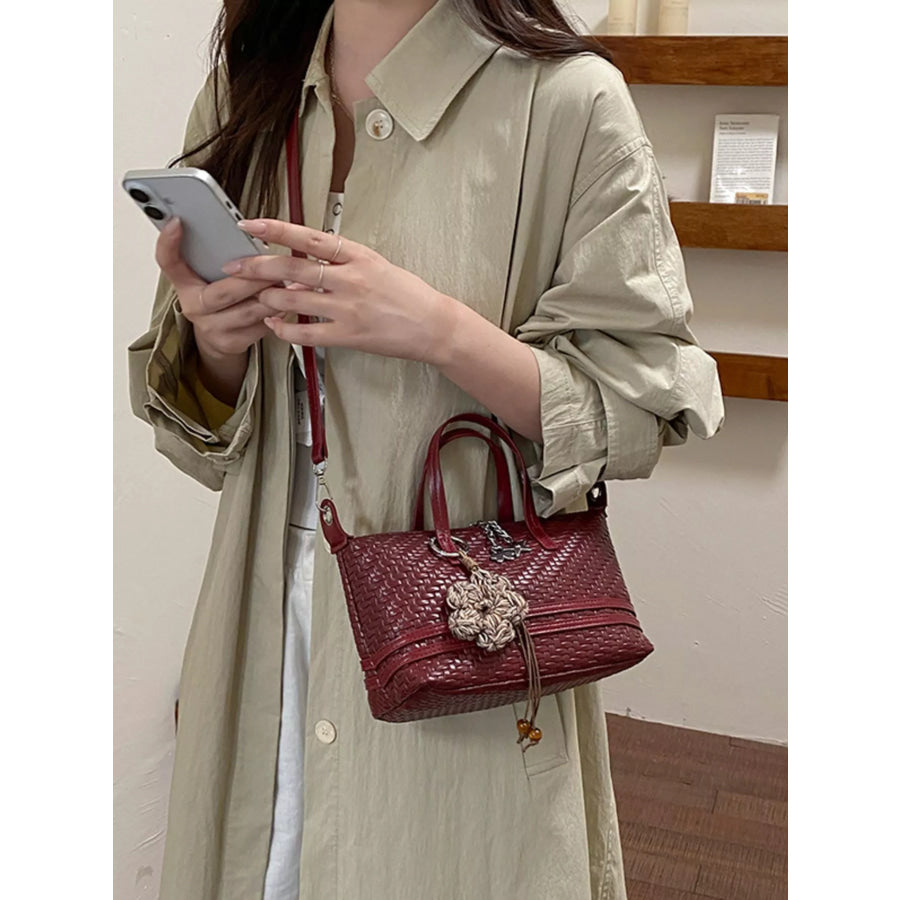 Woven Texture Crossbody Bag Red / One Size Apparel and Accessories