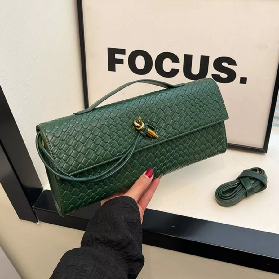 Woven Texture Flap Crossbody Bag Green / ONESIZE Apparel and Accessories