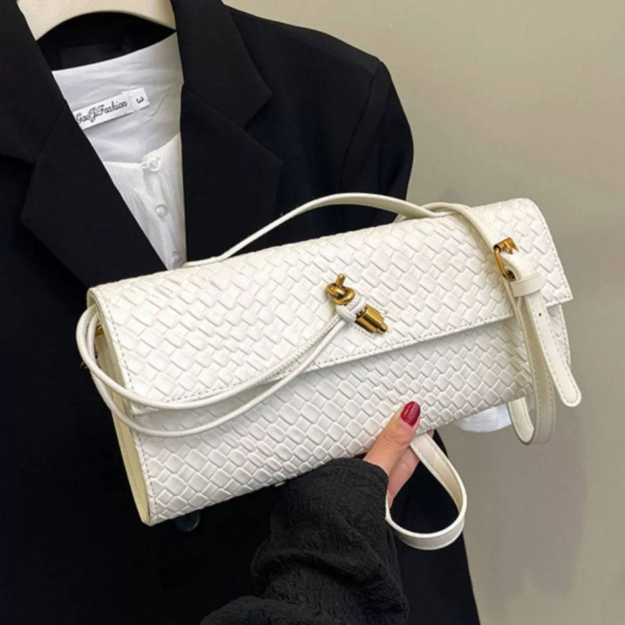Woven Texture Flap Crossbody Bag White / ONESIZE Apparel and Accessories