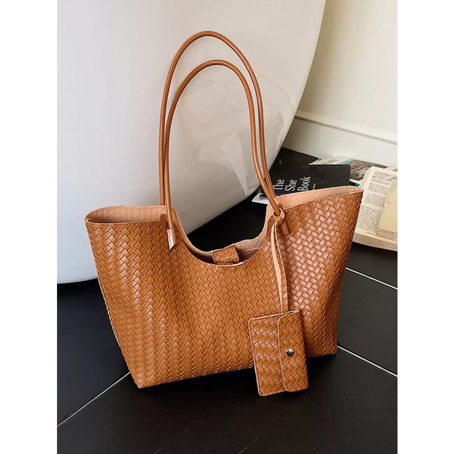 Woven Texture Large Capacity Tote Bag Brown / One Size Apparel and Accessories