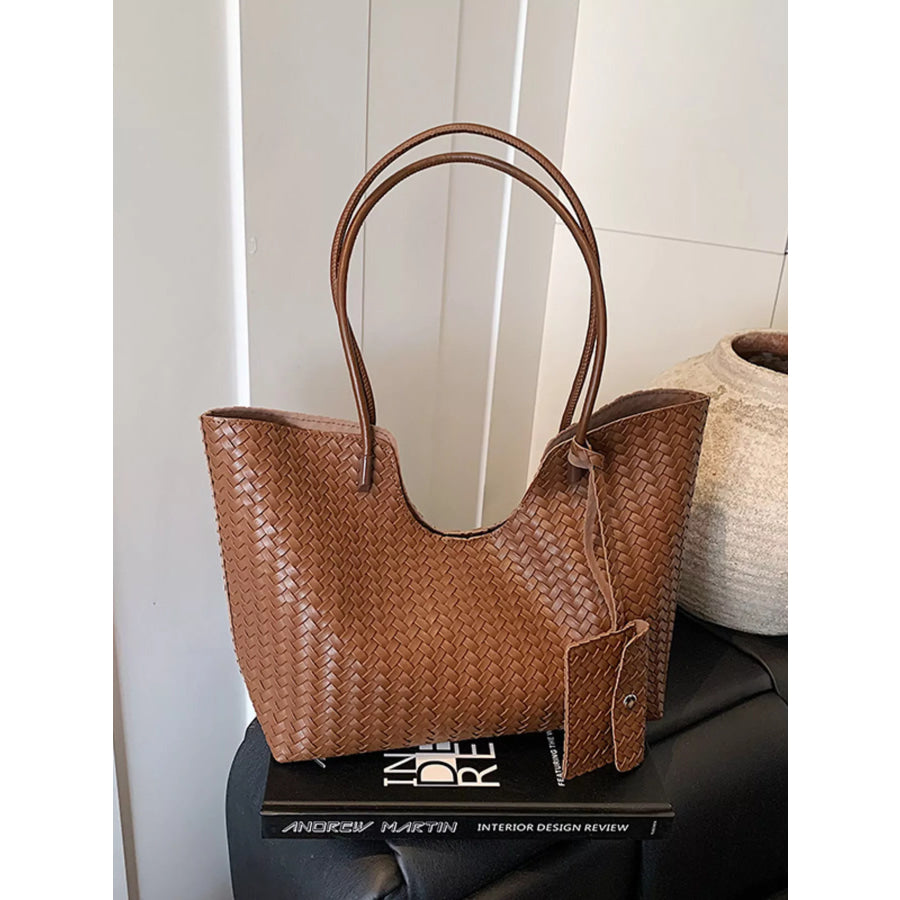 Woven Texture Large Capacity Tote Bag Taupe / One Size Apparel and Accessories